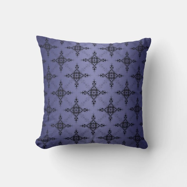 Blau- und SchwarzDamaskusmuster Kissen (Vorderseite)