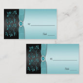 Blau und Schwarze Floral Platzkarte (Vorne/Hinten)