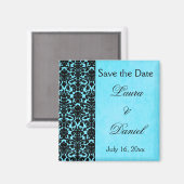 Blau und schwarzer Damast Speichern Sie das Datums Magnet (Vorderseite/Rückseite)