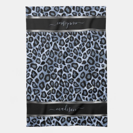 Blau und schwarzer Leopard - Anpassen Geschirrtuch (Vertikal)