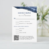 Blau und Silber Agate Bar Mitzvah QR Code Vertikal RSVP Karte (Stehend Vorderseite)