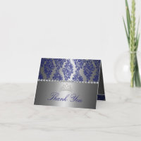 Blau und Silber Blumendruck Danke Karte