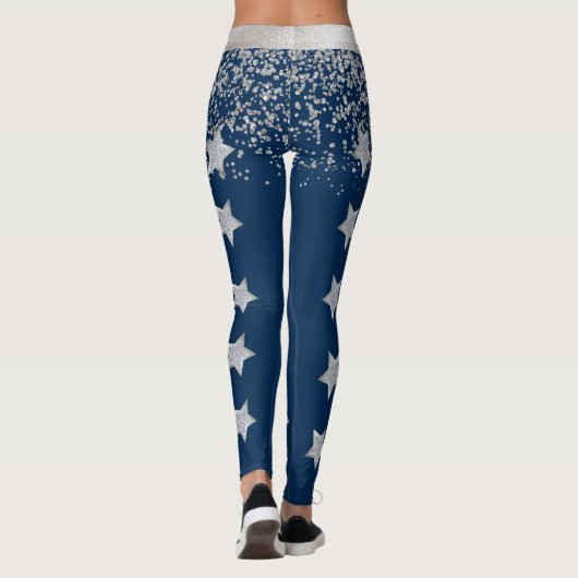 Blau und Silber Cheor oder Drill Spandex Leggings (Rückseite)