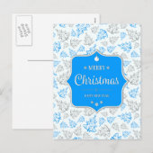 Blau und Silber Elegantes Weihnachtsbaummuster Feiertagspostkarte (Vorne/Hinten)