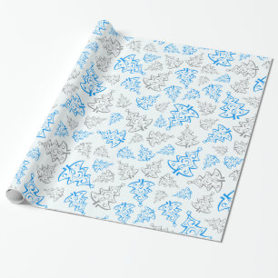 Blau und Silber Elegantes Weihnachtsbaummuster Geschenkpapier