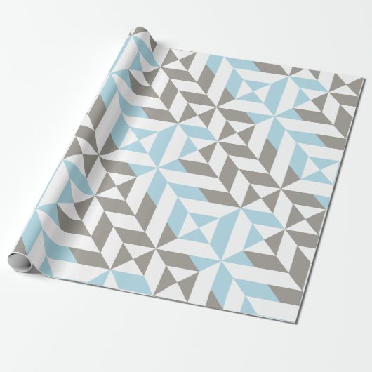 Blau und Silber Geometric ZigZag Geschenkpapier (Ungerollt)