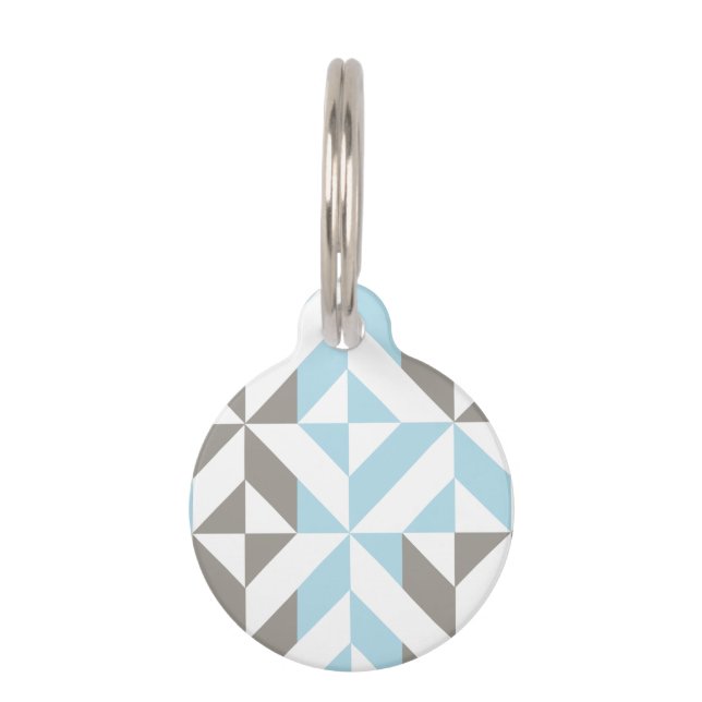 Blau und Silber Geometric ZigZag Haustiermarke (Vorderseite)