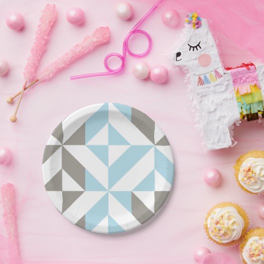 Blau und Silber Geometric ZigZag Pappteller (Party)