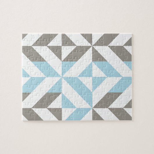 Blau und Silber Geometric ZigZag Puzzle (Horizontal)