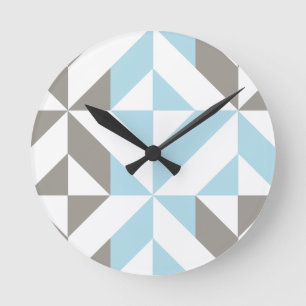 Blau und Silber Geometric ZigZag Runde Wanduhr