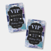 Blau und Silber Glitzer Agate Birthday VIP Ausweis (Vorder- & Rückseite)