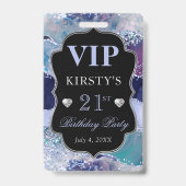 Blau und Silber Glitzer Agate Birthday VIP Ausweis (Rückseite)