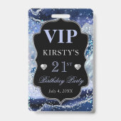 Blau und Silber Glitzer Agate Birthday VIP Ausweis (Rückseite)
