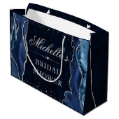Blau und Silber Glitzer Agate Brautparty Große Geschenktüte (Rückseite Schrägansicht)