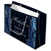 Blau und Silber Glitzer Agate Brautparty Große Geschenktüte (Vorderseite Schrägansicht)