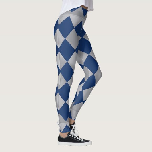 Blau und Silber Harlequin Gemusterte Leggings (Rechts)