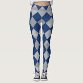 Blau und Silber Harlequin Gemusterte Leggings (Vorderseite)
