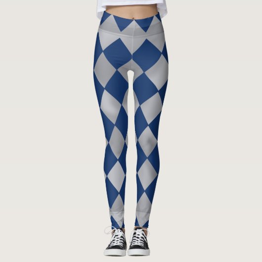 Blau und Silber Harlequin Gemusterte Leggings (Vorderseite)