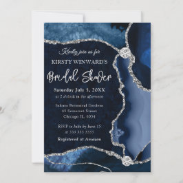 Blau und Silber Imitate Glitzer Agate Brautparty Einladung
