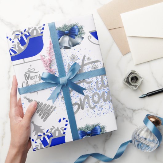 Blau und Silber lassen es auf Weiß schneefrei | Geschenkpapier (Schenken)