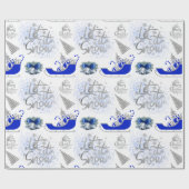 Blau und Silber lassen es auf Weiß schneefrei | Geschenkpapier (Flach)