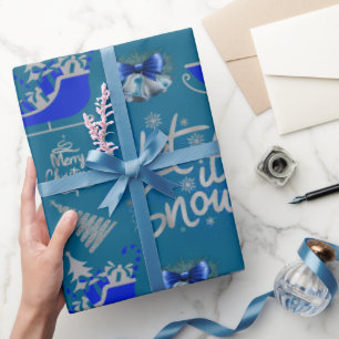Blau und Silber lassen Sie es auf blau schnee Geschenkpapier