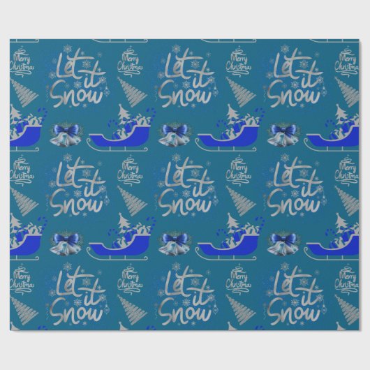 Blau und Silber lassen Sie es auf blau schnee | Geschenkpapier (Flach)