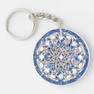 Blau und Silber Mandala Akryllischer Schlüsselanhä Schlüsselanhänger