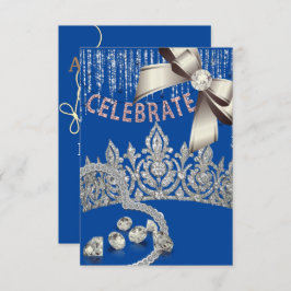 Blau und Silber mit Krondiamanten blauem Party Einladung