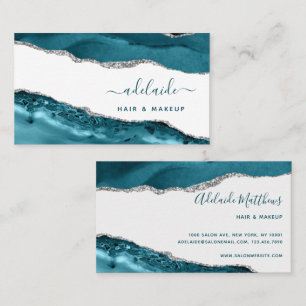 Blau und Silber Moderne Kunst Aquarellschrift Visitenkarte