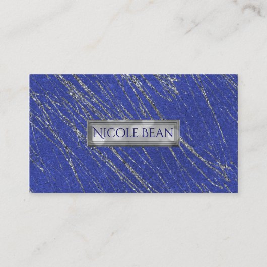 Blau und Silber Moderner Glam-Marmorstreifen-Desig Visitenkarte (Vorderseite)