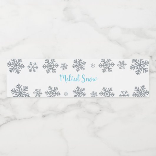 Blau und silber Schneeflocke Schneeflocken Wasserflaschenetikett (Einzelnes Label)