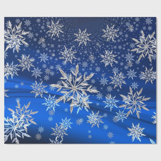 Blau und Silber Schneeflocken Weihnachten Geschenkpapier (Flach)