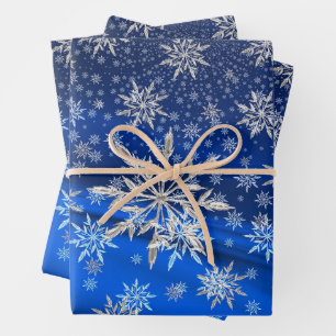 Blau und Silber Schneeflocken Weihnachten Geschenkpapier Set