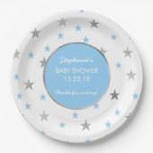 Blau-und Silber-Stern-Funkeln-Babypartydekor Pappteller (Vorderseite)