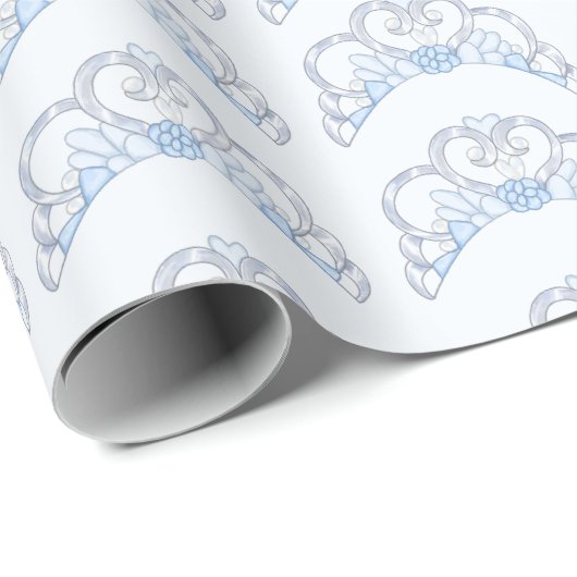 Blau und Silber Tiara Wrapping Paper Geschenkpapier (Rolleneckpunkt)