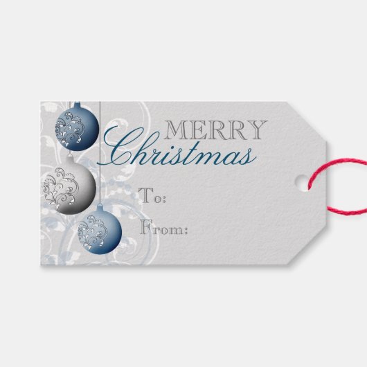 Blau und Silber Weihnachten Geschenkanhänger (Vorderseite (Horizontal))