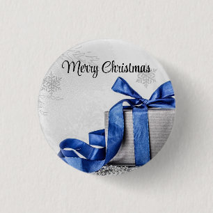 Blau und Silber Weihnachtsgeschenke Button