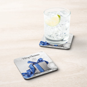 Blau und Silber Weihnachtsgeschenke Getränkeuntersetzer
