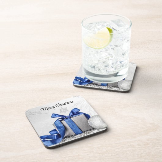 Blau und Silber Weihnachtsgeschenke Getränkeuntersetzer (Rechte Seite)