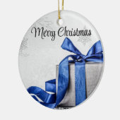 Blau und Silber Weihnachtsgeschenke Keramik Ornament (Links)