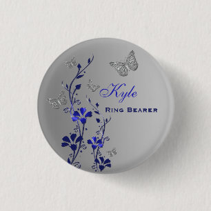Blau und Silberbarmherzige Blumenring Träger Butto Button