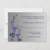 Blau- und Silberblume mit Schmetterlingskarte RSVP Karte (Rückseite)