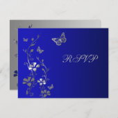 Blau- und Silberblume mit Schmetterlingskarte RSVP Karte (Vorne/Hinten)