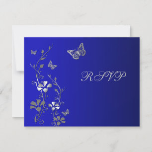 Blau- und Silberblume mit Schmetterlingskarte RSVP Karte