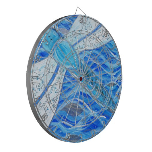 Blau- und Silberdrachengemälde Dartscheibe (Vorderseite Links)