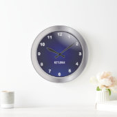 Blau und Silbermetall Große Wanduhr (Zuhause)