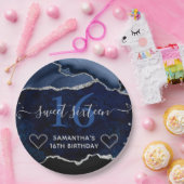 Blau und Silberner Glitzer Agate Marble Sweet 16 Pappteller (Party)