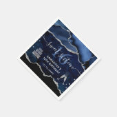 Blau und Silberner Glitzer Agate Marble Sweet 16 Serviette (Ecke)