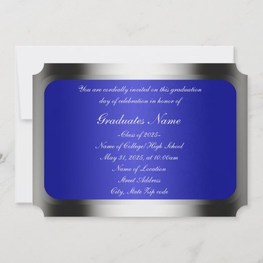 Blau- und Silberrahmen-Abschluss Einladung (Rückseite)